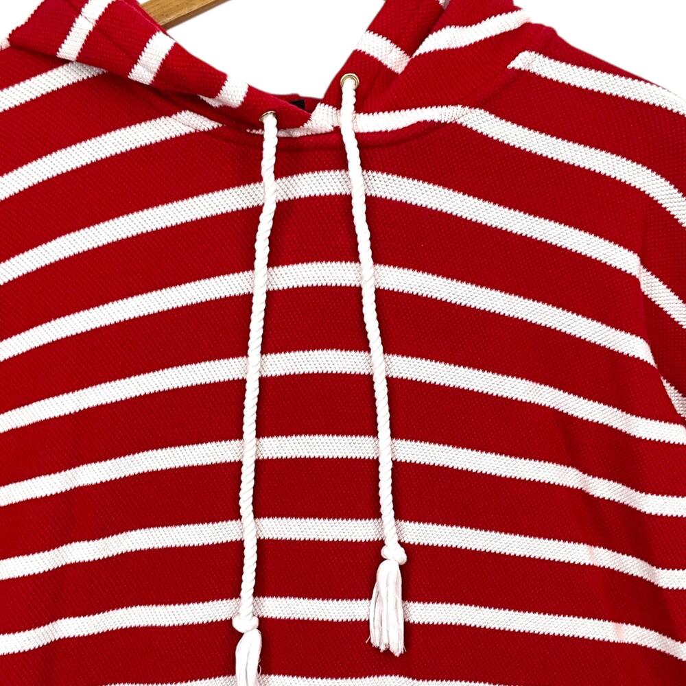 Talbots Beach Terry Hoodie Luna Womens Medium Red White Striped Cotton - Picture 2 of 13